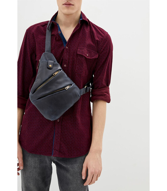 Чоловіча шкіряна сумка-слінг RK-6402-3md темно-синя бренд TARWA фото, картинка, изображение