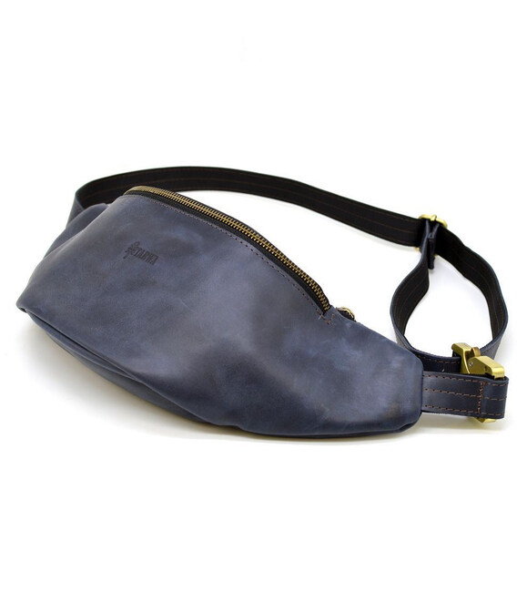 Шкіряна сумка на пояс бренду TARWA RK-3036-4lx синя, великий розмір фото, картинка, изображение