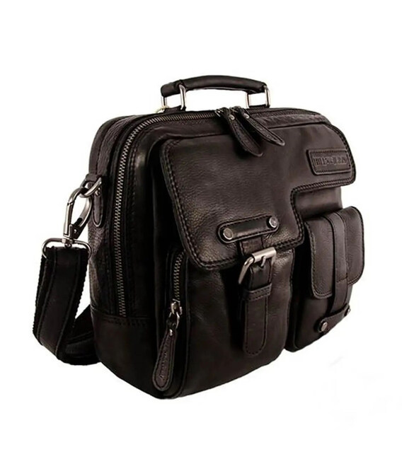 Чоловіча шкіряна сумка з ручкою 870367А Hill Burry чорна картинка, зображення, фото