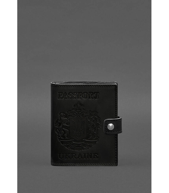 Кожаная обложка-портмоне на паспорт с гербом Украины 25.0 Черная Crazy Horse фото, картинка, изображение