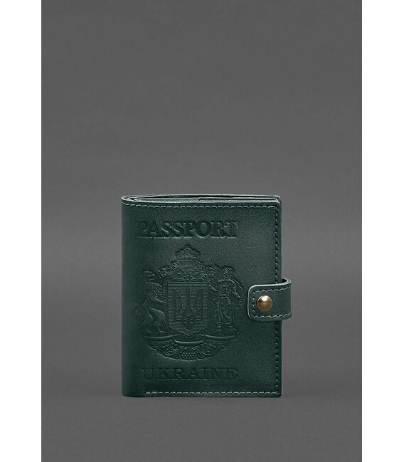 Кожаная обложка-портмоне на паспорт с гербом Украины 25.0 Зеленая фото, картинка, изображение