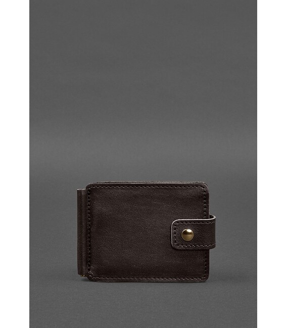 Кожаное портмоне 13.1 зажим с хлястиком темно-коричневый краст фото, картинка, изображение