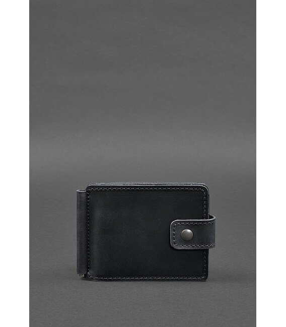 Кожаное портмоне 13.1 зажим с хлястиком Черный Crazy Horse фото, картинка, изображение