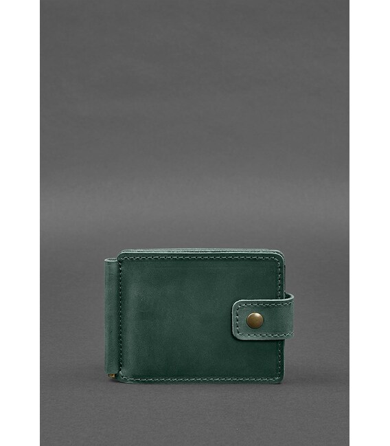 Кожаное портмоне 13.1 зажим с хлястиком Зеленый Crazy Horse фото, картинка, изображение