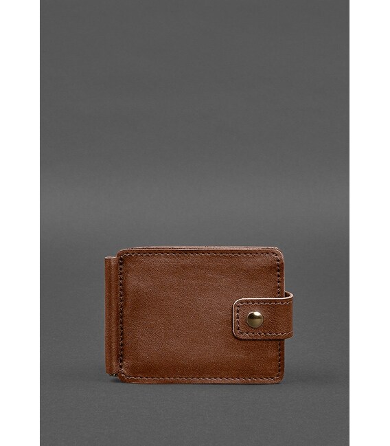 Кожаное портмоне 13.1 зажим с хлястиком светло-коричневый краст фото, картинка, изображение