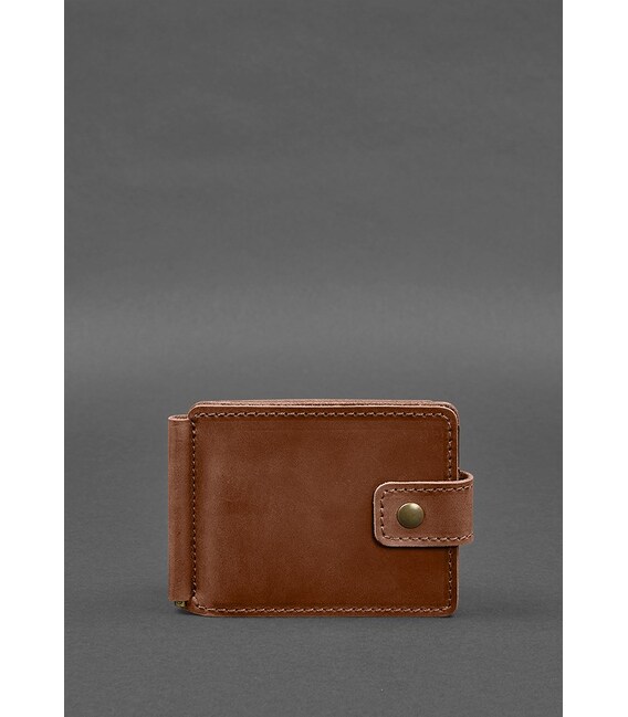 Шкіряне портмоне 13.1 затискач з хлястиком світло-коричневе Crazy Horse картинка, зображення, фото