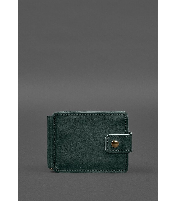 Кожаное портмоне 13.1 зажим с хлястиком зеленый краст фото, картинка, изображение