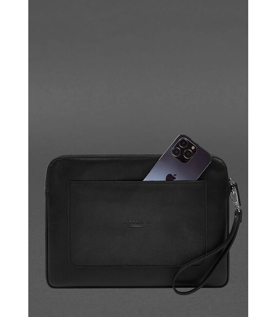 Кожаный чехол для ноутбука на молнии с карманом и петлей на руку Черный фото, картинка, изображение