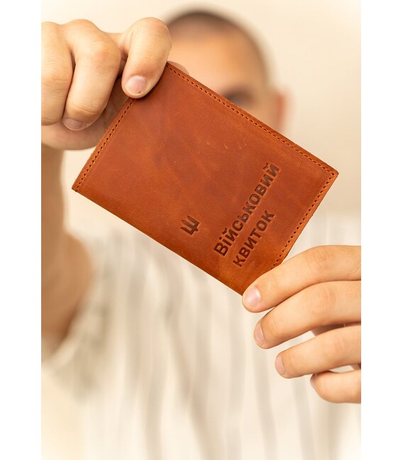Кожаная обложка для военного билета 7.3 светло-коричневая Crazy Horse фото, картинка, изображение