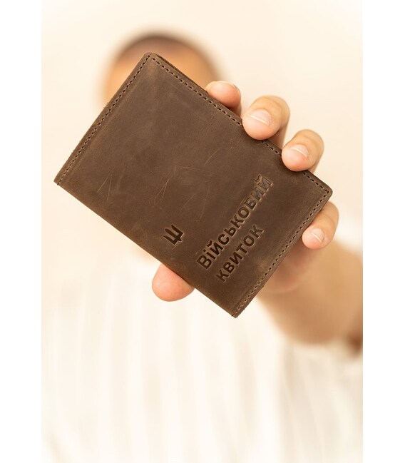 Шкіряна обкладинка для військового квитка 7.3 темно-коричневий Crazy Horse картинка, зображення, фото