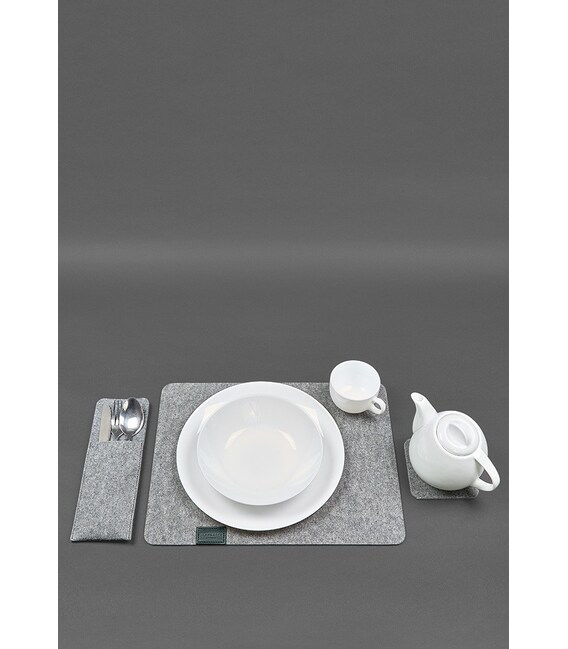 Фетровый набор для сервировки стола на 1 персону зеленый фото, картинка, изображение