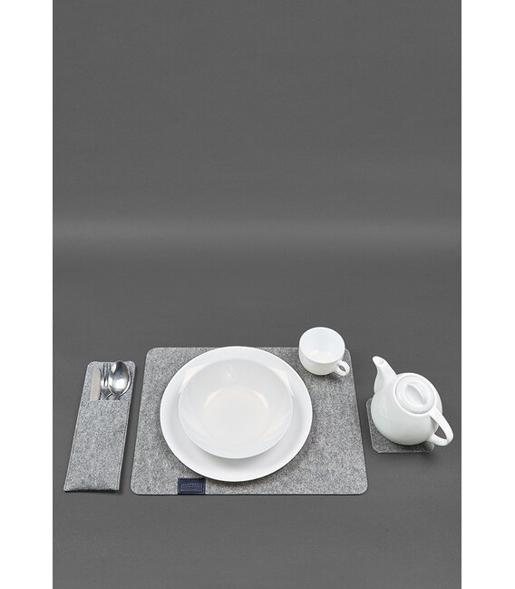 Фетровый набор для сервировки стола на 1 персону синий фото, картинка, изображение