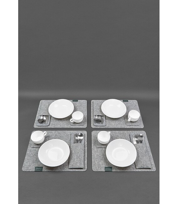 Фетровый набор для сервировки стола на 4 персоны зеленый фото, картинка, изображение