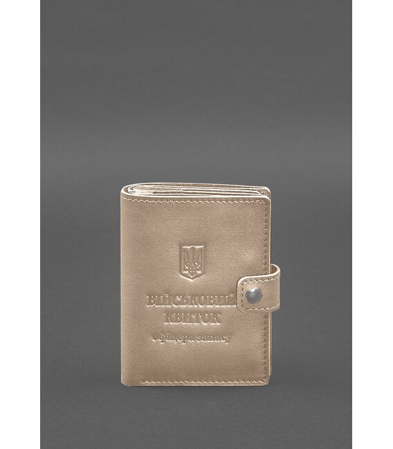 Кожаная обложка-портмоне для военного билета офицера запаса (узкий документ) Светло-бежевый фото, картинка, изображение