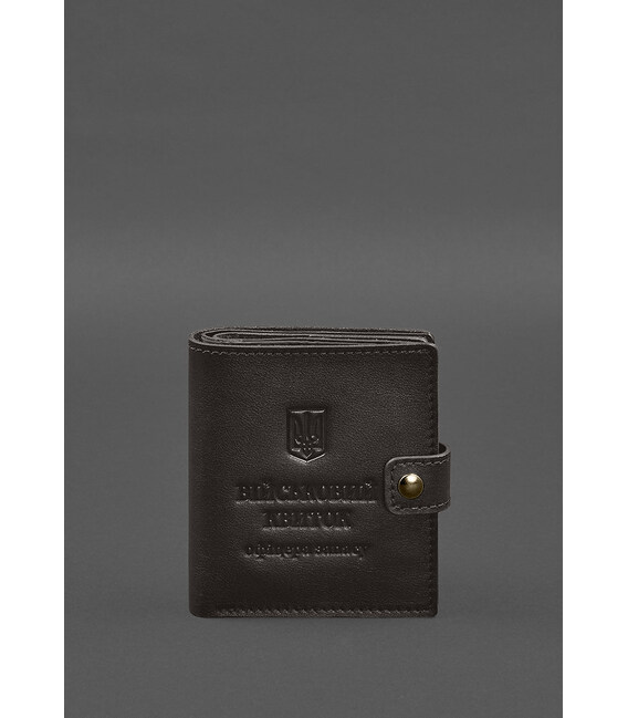 Шкіряна обкладинка-портмоне для військового квитка офіцера запасу (широкий документ) Темно-коричневий картинка, зображення, фото