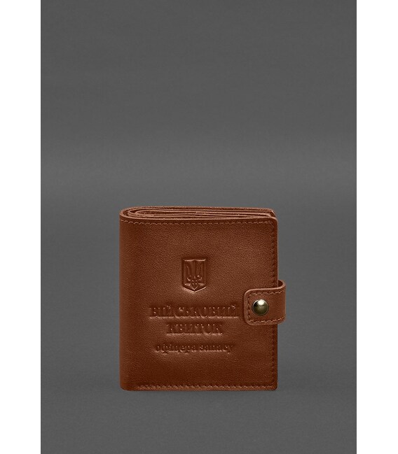 Шкіряна обкладинка-портмоне для військового квитка офіцера запасу (широкий документ) Світло-коричневий картинка, зображення, фот