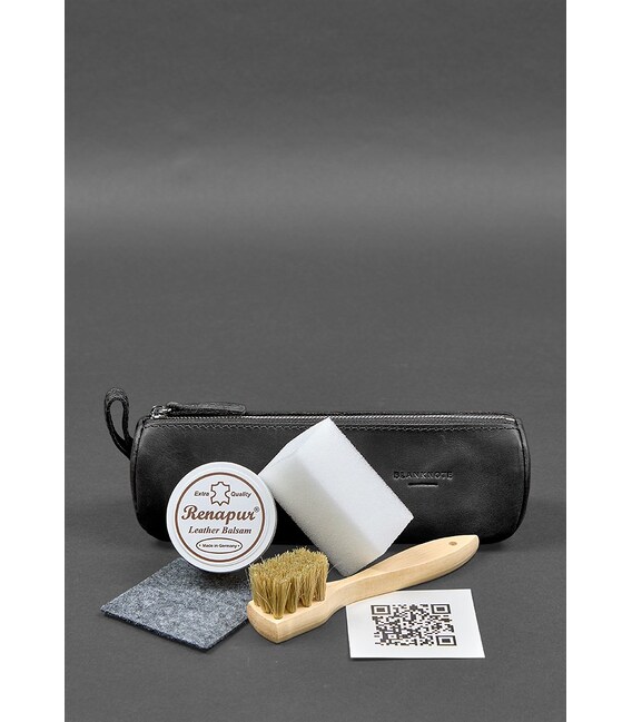 Набор для ухода за кожаными изделиями в кожаном чехле черный фото, картинка, изображение