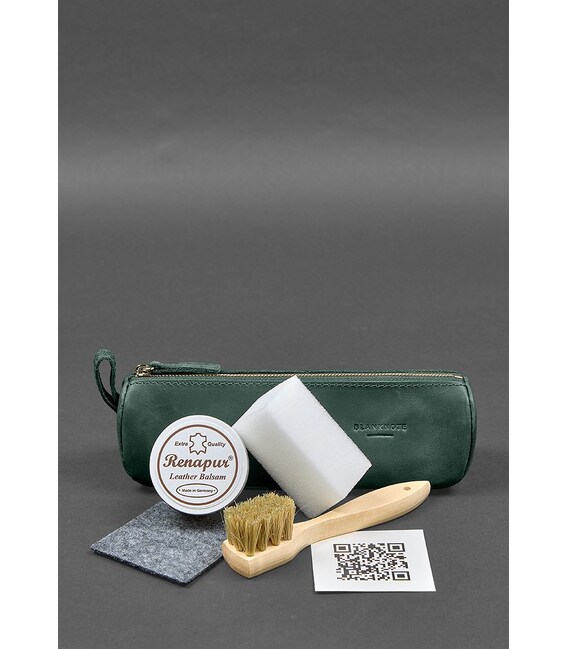Набор для ухода за кожаными изделиями в кожаном чехле зеленый фото, картинка, изображение
