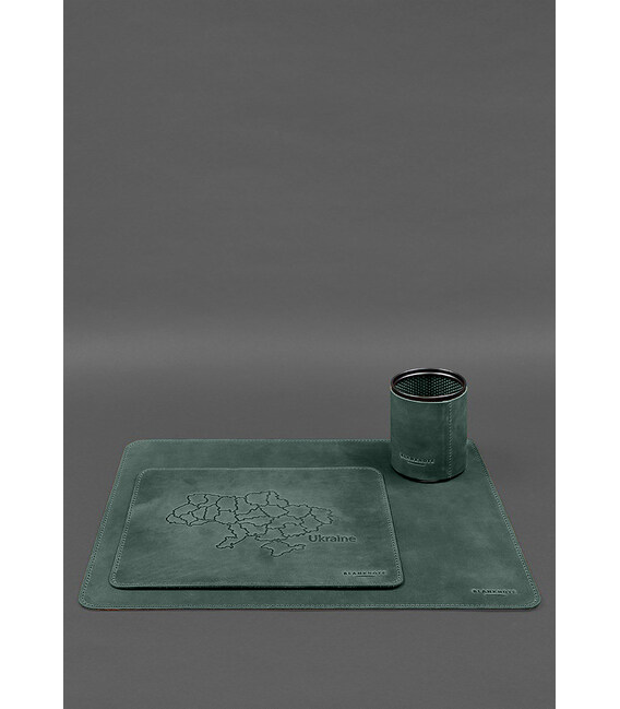 Настольный набор из натуральной кожи 5.0 с картой Украины Зеленый Crazy Horse фото, картинка, изображение