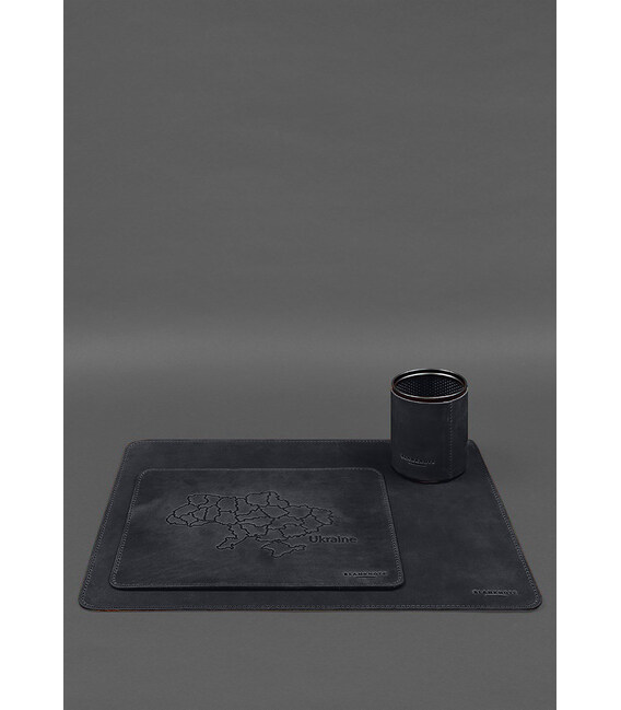 Настольный набор из натуральной кожи 5.0 с картой Украины Синий Crazy Horse фото, картинка, изображение