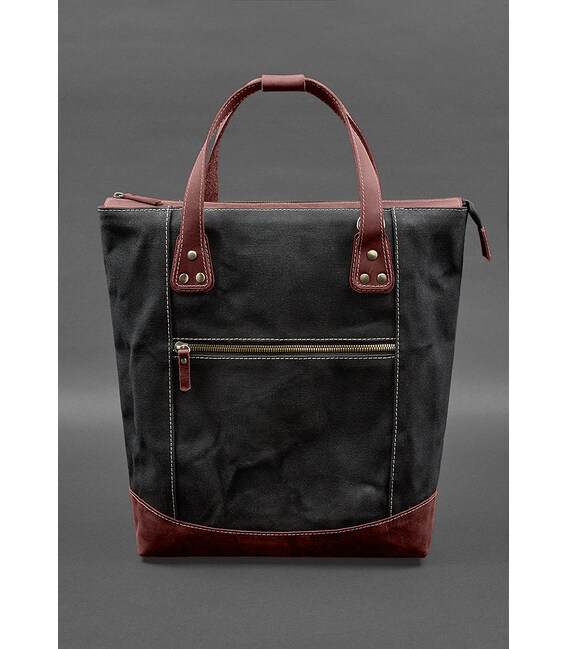 Сумка-рюкзак из канваса и натуральной бордовой кожи фото, картинка, изображение