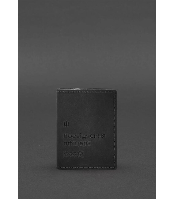 Кожаная обложка для удостоверения офицера 9.2 Черная Crazy Horse фото, картинка, изображение