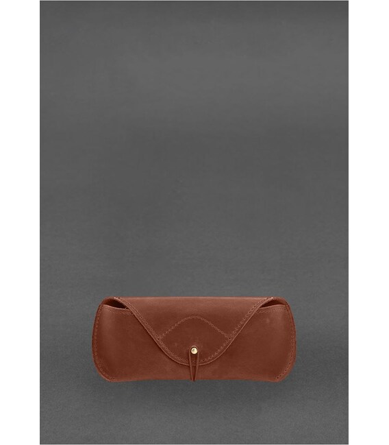 Кожаный чехол для очков с клапаном на резинке Светло-коричневый Crazy Horse фото, картинка, изображение