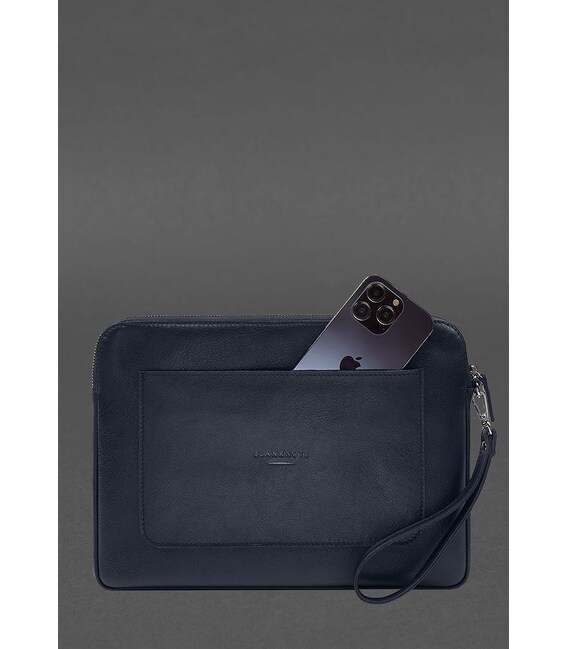 Шкіряний чохол для ноутбука на блискавці з кишенею та петлею на руку Синій картинка, зображення, фото