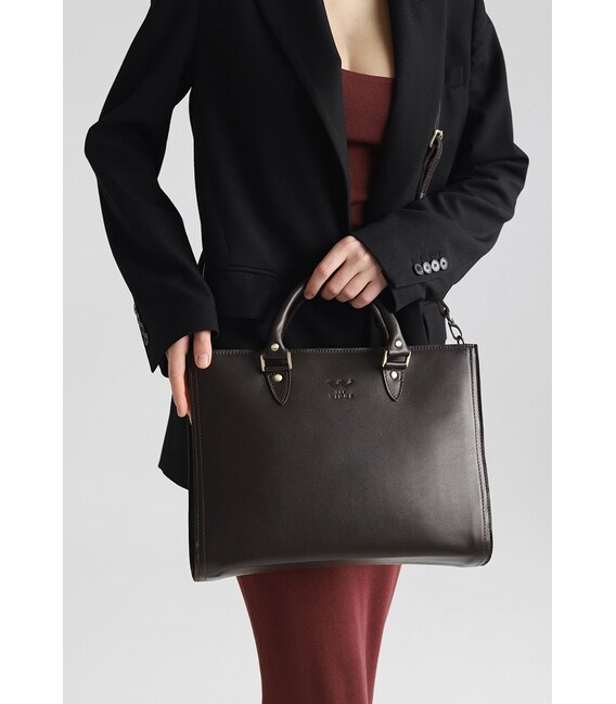 Женская кожаная сумка Fancy A4 коричневая краст фото, картинка, изображение