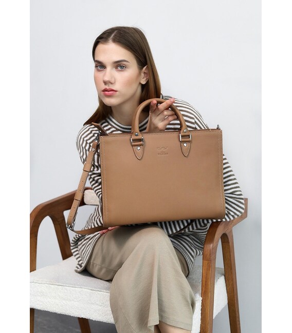 Женская кожаная сумка Fancy A4 карамель краст фото, картинка, изображение