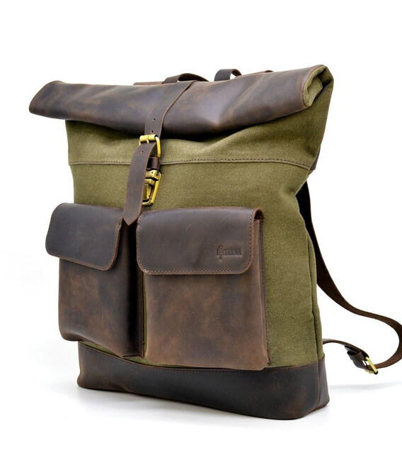 Ролл-ап міської рюкзак тканина канвас і кінська шкіра TARWA RH-3462-4lx фото, картинка, изображение