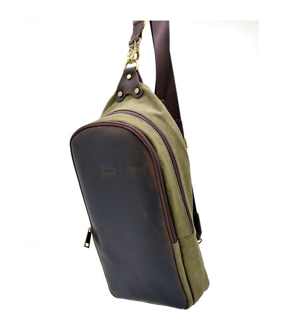 Слінг-рюкзак з канвас і кінської шкіри RH-2017-4lx TARWA фото, картинка, изображение