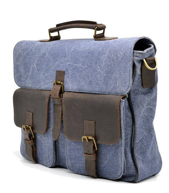 Портфель чоловічий парусина канвас та шкіра RK-1282-4lx TARWA фото, картинка, изображение