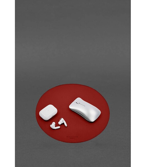 Круглый коврик для мышки из натуральной кожи красный краст фото, картинка, изображение