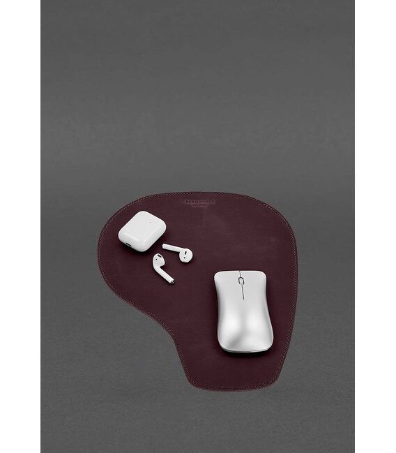 Коврик для мышки "Грушка" из натуральной кожи бордовый Crazy Horse фото, картинка, изображение