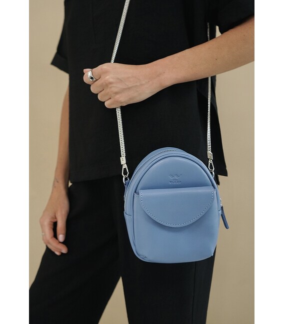 Кожаная женская мини-сумка Kroha голубой краст фото, картинка, изображение