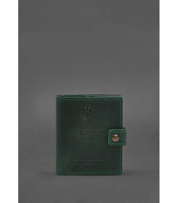 Кожаная обложка-портмоне для удостоверения офицера с карманом для жетона 11.1 зеленая Crazy Horse фото, картинка, изображение