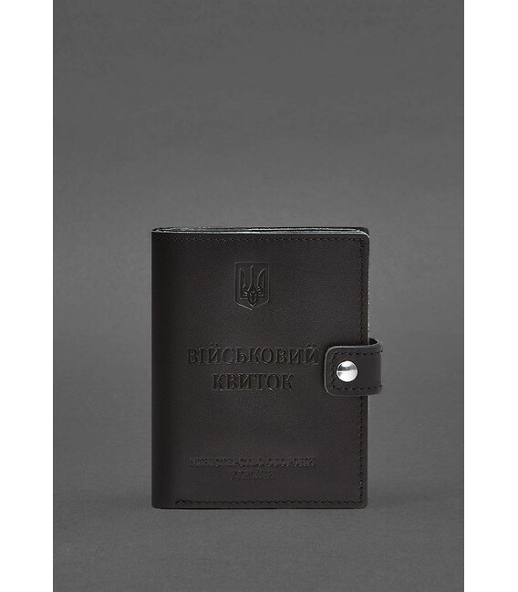 Кожаная обложка-портмоне для военного билета с карманом для жетона 15.1 Черная фото, картинка, изображение