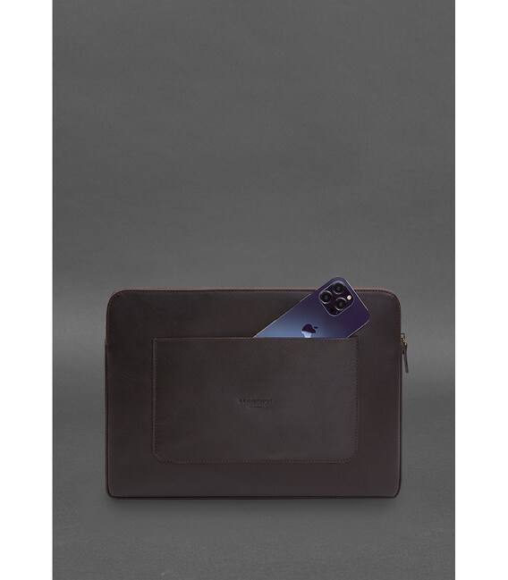 Шкіряний чохол для ноутбука на блискавці з хлястиком та кишенею Темно-коричневий картинка, зображення, фото