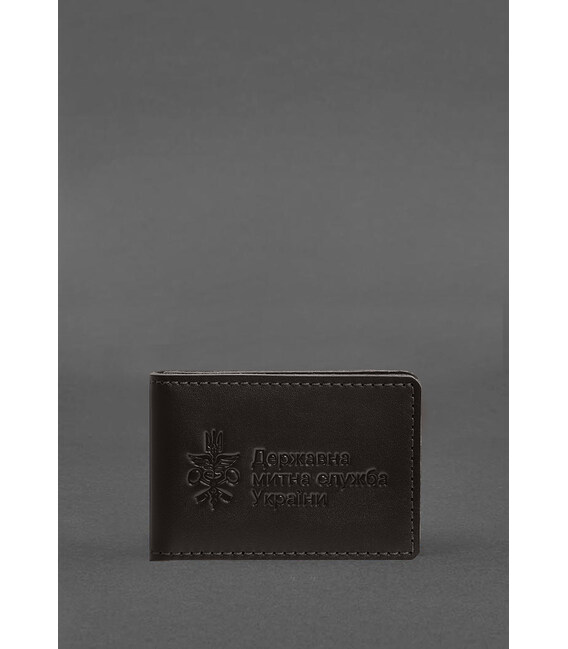 Кожаная обложка для удостоверения (карточки) государственной таможенной службы (ДМС) Темно-коричневая фото, картинка, изображени