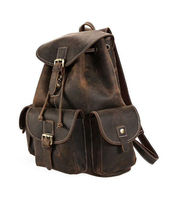 Шкіряний оригінальний рюкзак з трьома кишенями фірми Tiding P3165 картинка, зображення, фото