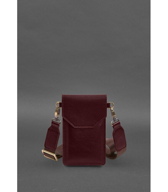 Кожаная сумка-чехол для телефона бордовая фото, картинка, изображение