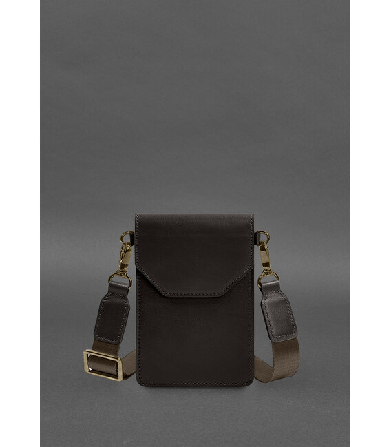 Кожаная сумка-чехол для телефона maxi Темно-коричневая фото, картинка, изображение