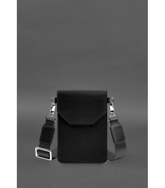 Кожаная сумка-чехол для телефона maxi Чорна фото, картинка, изображение