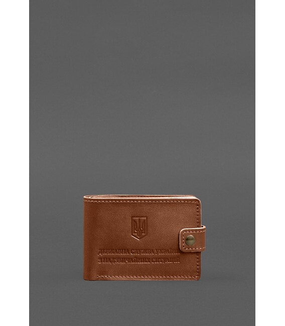 Кожаная обложка-портмоне на удостоверение ДСНС светло-коричневая фото, картинка, изображение