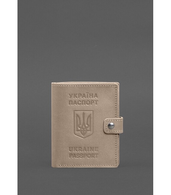 Кожаная обложка-портмоне на паспорт с гербом Украины 25.1 Светло-бежевая фото, картинка, изображение