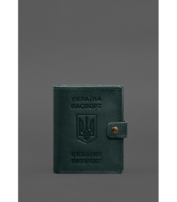 Кожаная обложка-портмоне на паспорт с гербом Украины 25.1 Зеленая фото, картинка, изображение