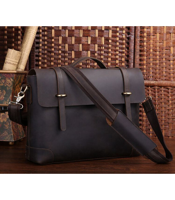 Чоловік шкіряний портфель, сумка, ретро-стиль, матова темна 7082R-1 фото, картинка, изображение