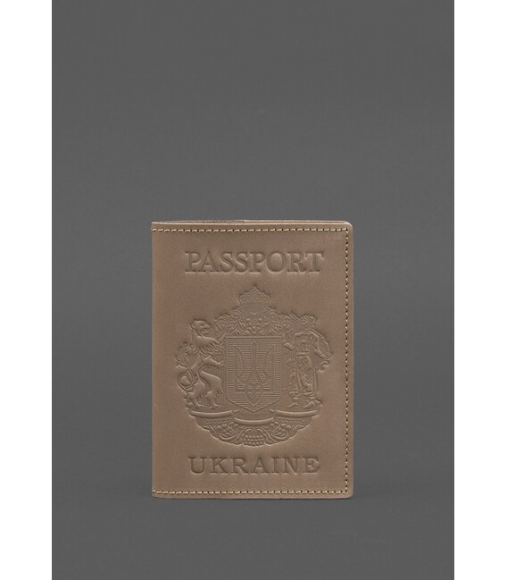 Шкіряна обкладинка для паспорта з українським гербом світло-бежева картинка, зображення, фото