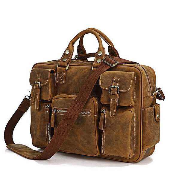 Брутальна шкіряна сумка - безліч кишень, світлий нубук 7028B картинка, зображення, фото